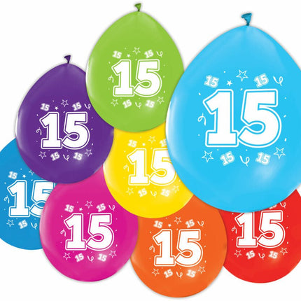Gekleurde Ballonnen 15 Jaar 30cm 8st van WeFiesta koop je bij Partywinkel