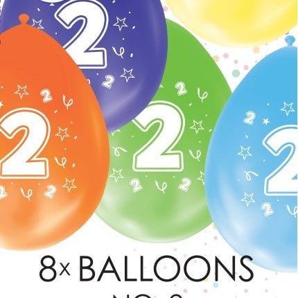 Gekleurde Ballonnen 2 Jaar 30cm 8st van WeFiesta koop je bij Partywinkel