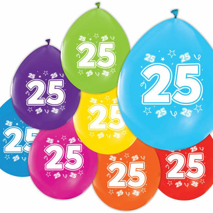 Gekleurde Ballonnen 25 Jaar 30cm 8st van WeFiesta koop je bij Partywinkel