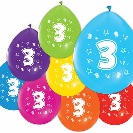 Gekleurde Ballonnen 3 Jaar 30cm 8st van WeFiesta koop je bij Partywinkel