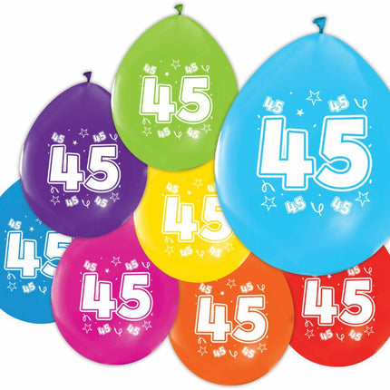 Gekleurde Ballonnen 45 Jaar 30cm 8st van WeFiesta koop je bij Partywinkel