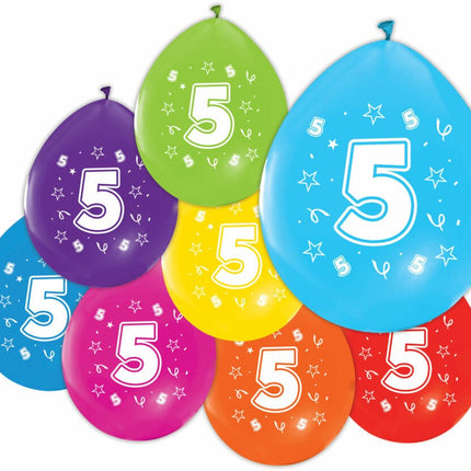 Gekleurde Ballonnen 5 Jaar 30cm 8st van WeFiesta koop je bij Partywinkel