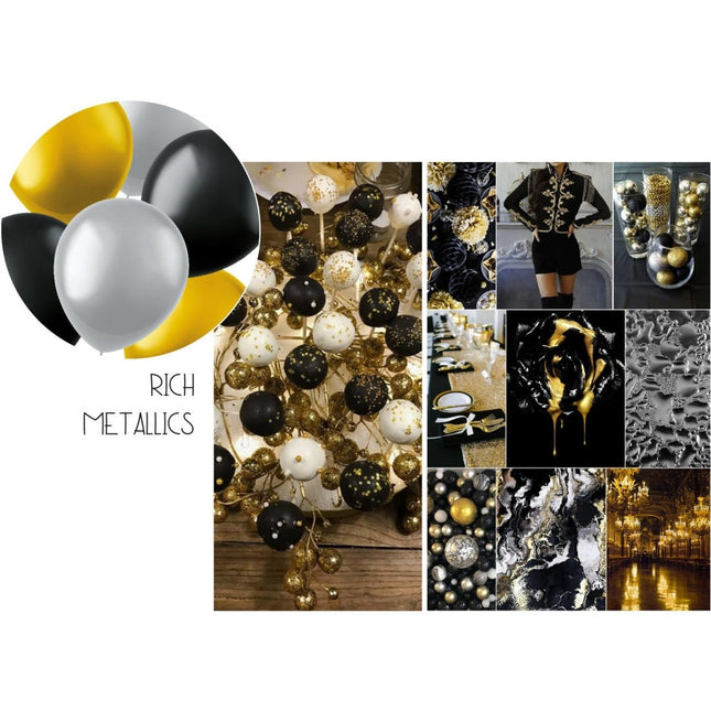 Gekleurde Ballonnen Zwart Goud Zilver Metallic 33cm 100st van Folat koop je bij Partywinkel