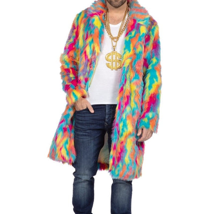 Gekleurde Bontjas Heren Lang van Wilbers & Wilbers koop je bij Partywinkel