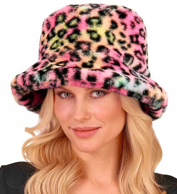 Gekleurde Bucket Hat Panterprint Pluche van Widmann koop je bij Partywinkel