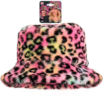 Gekleurde Bucket Hat Panterprint Pluche van Widmann koop je bij Partywinkel