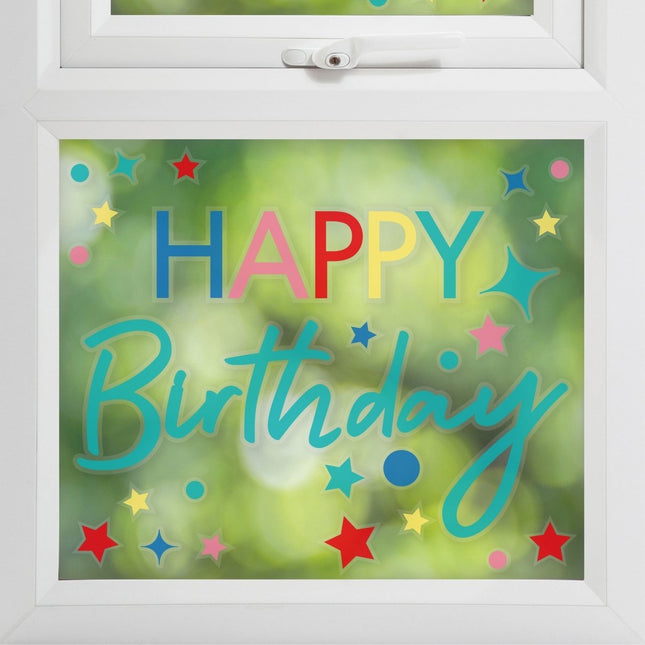 Gekleurde Happy Birthday Raamsticker van Ginger Ray koop je bij Partywinkel