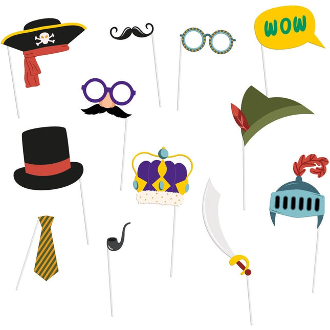 Gekleurde Photobooth Props Jongens 20cm 12st van Folat koop je bij Partywinkel