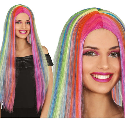 Gekleurde Pruik Lang Haar van Fiestas Guirca koop je bij Partywinkel