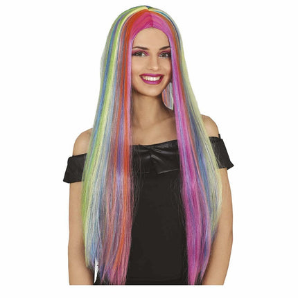 Gekleurde Pruik Lang Haar van Fiestas Guirca koop je bij Partywinkel