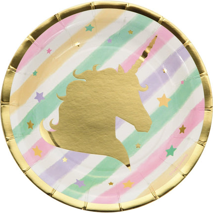 Gekleurde Unicorn Borden 18cm 8st van Creative Converting koop je bij Partywinkel