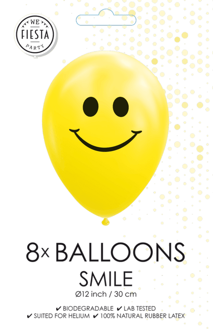 Gele Ballonnen Smiley 30,5cm 8st van WeFiesta koop je bij Partywinkel