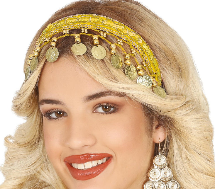Gele Hoofdband Gouden Munten van Fiestas Guirca koop je bij Partywinkel