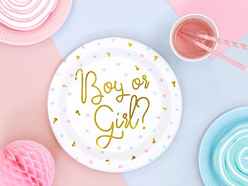 Gender Reveal Borden 23cm 6st van Partydeco koop je bij Partywinkel
