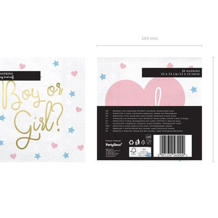 Gender Reveal Servetten Boy Or Girl 33cm 20st van Partydeco koop je bij Partywinkel