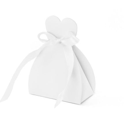 Geschenkdoosjes Hart Wit met Strik 6,5cm 10st van Partydeco koop je bij Partywinkel