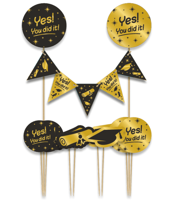 Geslaagd Taarttopper Zwart Goud 30cm van Paper Dreams koop je bij Partywinkel