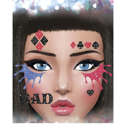 Gezicht Stickers Harley Quinn Glitter 20cm van Fiestas Guirca koop je bij Partywinkel