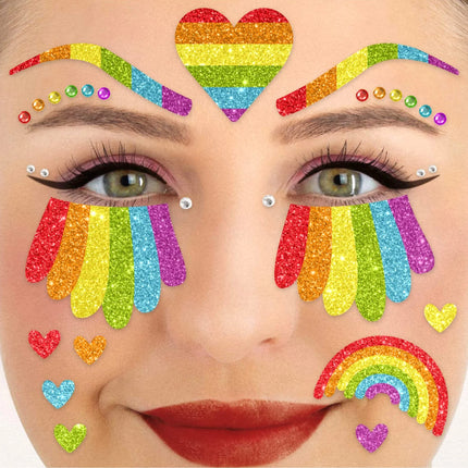 Regnbue-tatoveringer til ansigtet med glitter