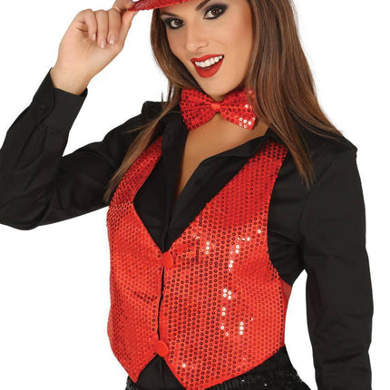 Glitter Gilet Rood Dames van Fiestas Guirca koop je bij Partywinkel