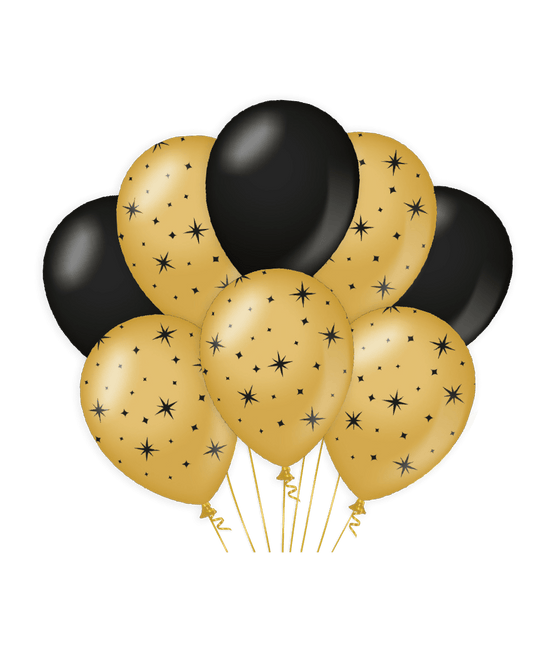 Goud Zwarte Ballonnen Sterren 30cm 6st van Paper Dreams koop je bij Partywinkel