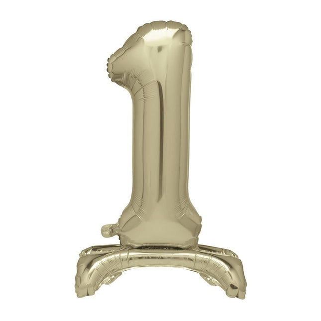 Gouden Cijfer Ballon 1 Jaar Met Standaard 76cm van Unique koop je bij Partywinkel