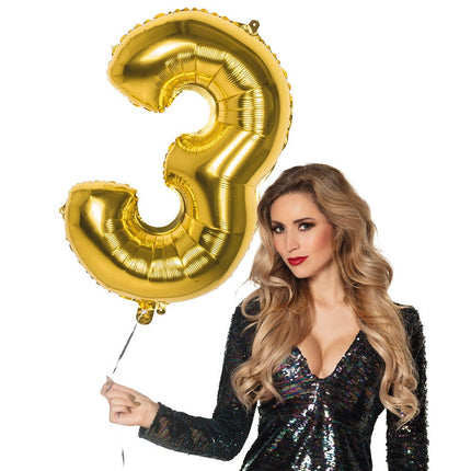 Gouden Cijfer Ballon 3 Jaar 86cm van Boland koop je bij Partywinkel