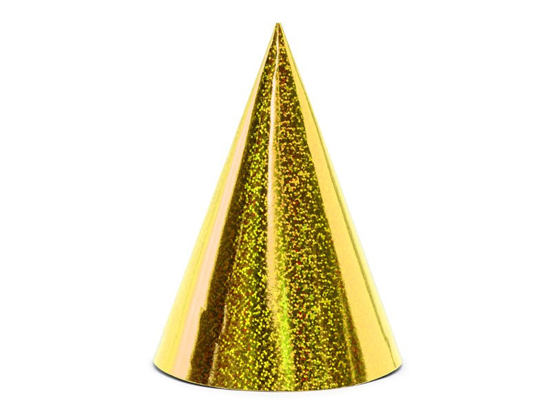 Gouden Feesthoedjes Holografisch 16cm 6st van Partydeco koop je bij Partywinkel