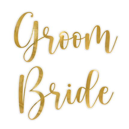 Gouden Glasstickers Groom & Bride van Partydeco koop je bij Partywinkel