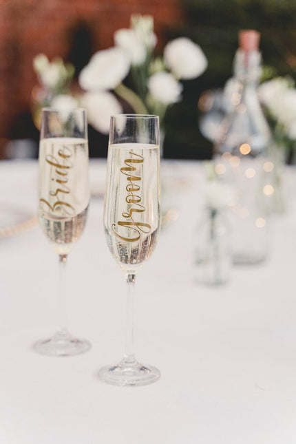 Gouden Glasstickers Groom & Bride van Partydeco koop je bij Partywinkel