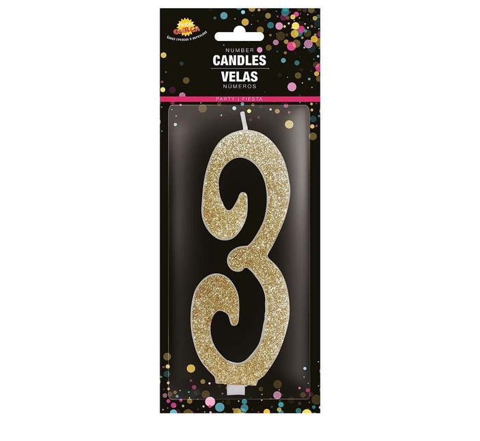 Gouden Kaars 3 Jaar Glitter 12,5cm van Fiestas Guirca koop je bij Partywinkel