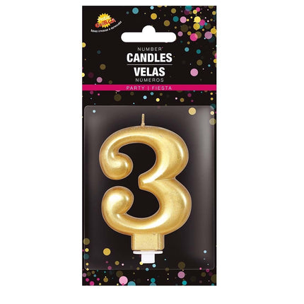 Gouden Kaars 3 Jaar Metallic 8cm van Fiestas Guirca koop je bij Partywinkel