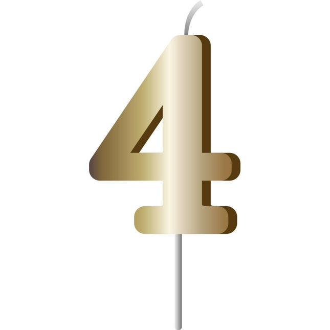 Gouden Kaars 4 Jaar 7cm van Folat koop je bij Partywinkel