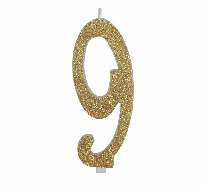 Gouden Kaars 9 Jaar Glitter 12,5cm van Fiestas Guirca koop je bij Partywinkel