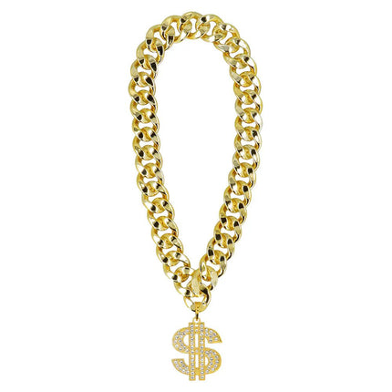 Gouden Ketting Dollar Teken van Boland koop je bij Partywinkel