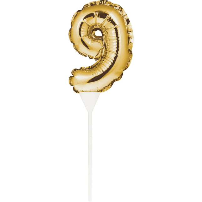 Gouden Taarttopper 9 Jaar Folie Ballon 13cm van Creative Converting koop je bij Partywinkel