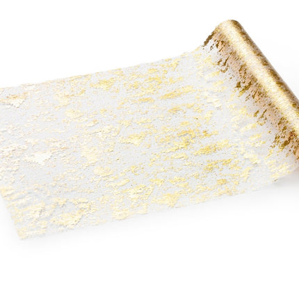 Gouden Tafelloper Tule Doorzichtig 9m van Partydeco koop je bij Partywinkel