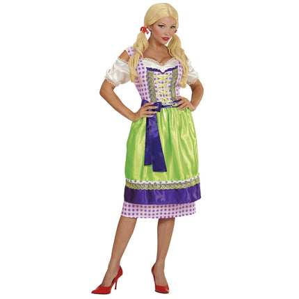 Groen Paarse Dirndl Jurk Oktoberfest Dames van Widmann koop je bij Partywinkel