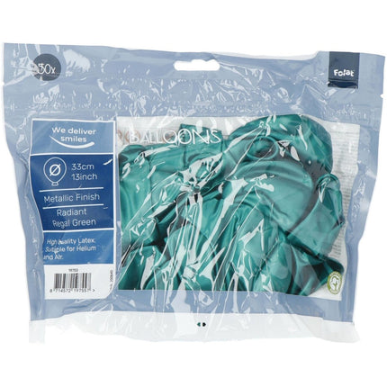 Groene Ballonnen Metallic Regal Green 33cm 50st van Folat koop je bij Partywinkel