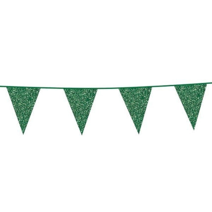 Groene Vlaggenlijn Glitter 6m van WeFiesta koop je bij Partywinkel