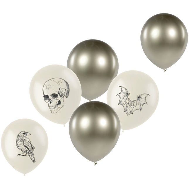 Halloween Ballonnen Wit Zilver 33cm 6st van Folat koop je bij Partywinkel
