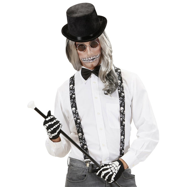 Halloween Bretels Zwart Wit Schedels van Widmann koop je bij Partywinkel