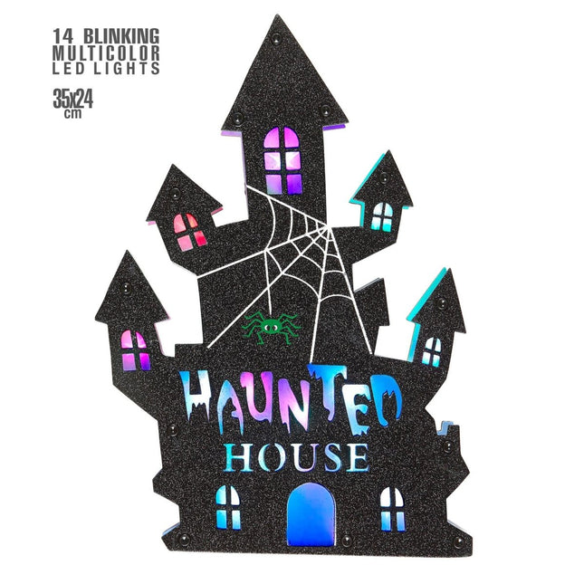 Halloween Deurbord Spookhuis Met Licht van Widmann koop je bij Partywinkel