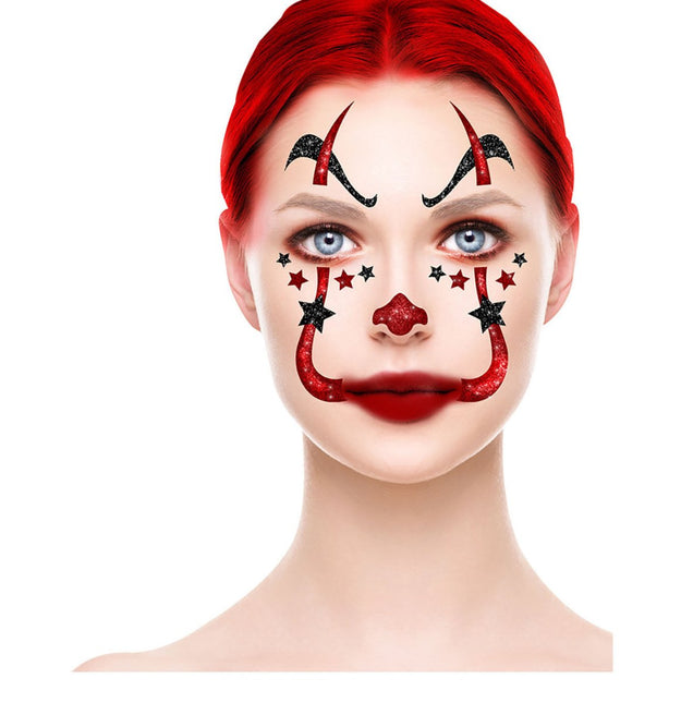 Halloween Gezicht Stickers Clown Glitter 20cm van Fiestas Guirca koop je bij Partywinkel