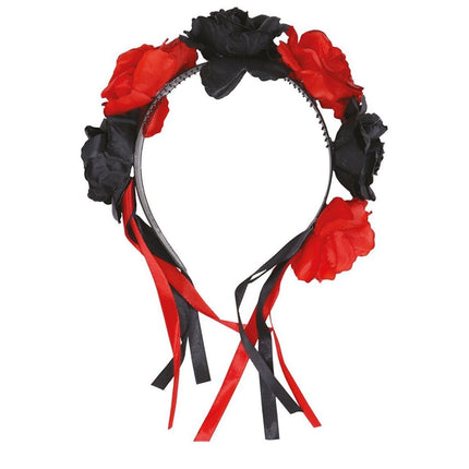 Halloween Haarband Bloemen Rood Zwart van Fiestas Guirca koop je bij Partywinkel