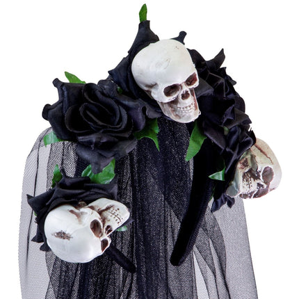 Halloween Haarband Bruidsluier Schedel En Roos van Widmann koop je bij Partywinkel
