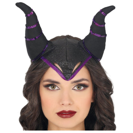 Halloween Haarband Zwart Paars Hoorns van Fiestas Guirca koop je bij Partywinkel