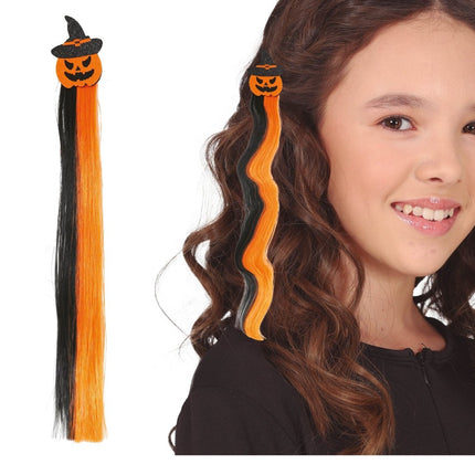 Halloween Hair Extension Zwart Oranje 40cm van Fiestas Guirca koop je bij Partywinkel
