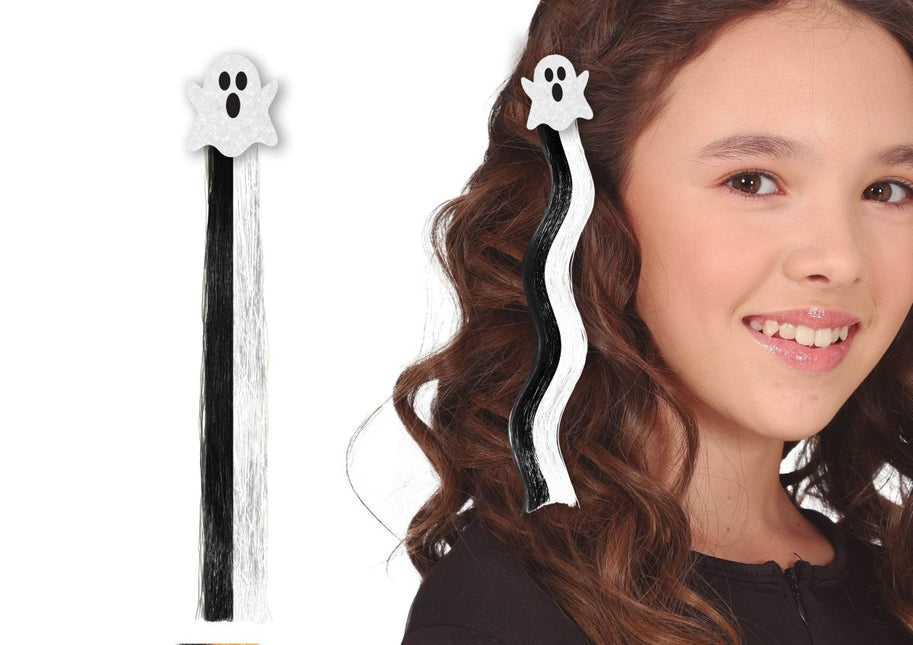 Halloween Hair Extension Zwart Wit Spook 40cm van Fiestas Guirca koop je bij Partywinkel