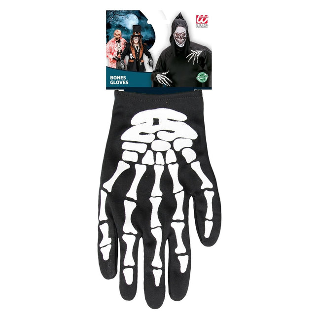 Halloween Handschoenen Wit Zwart Skelet van Widmann koop je bij Partywinkel